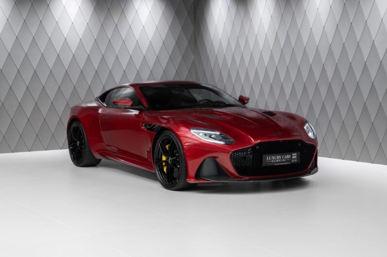 Aston Martin DBS Coupé 2024 for Sale – Q-Supernova Red, 21″ Forged Wheels, Carbon Fiber Trim, Bang & Olufsen, 725 HP V12, Sport Seats