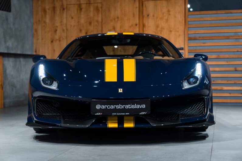 For Sale: Ferrari 488 Pista GTB 2020 – Blu Scozia & Giallo Triplo Strato, Cuoio Alcantara Interior, 530 kW (~720 HP), Only 4,350 km